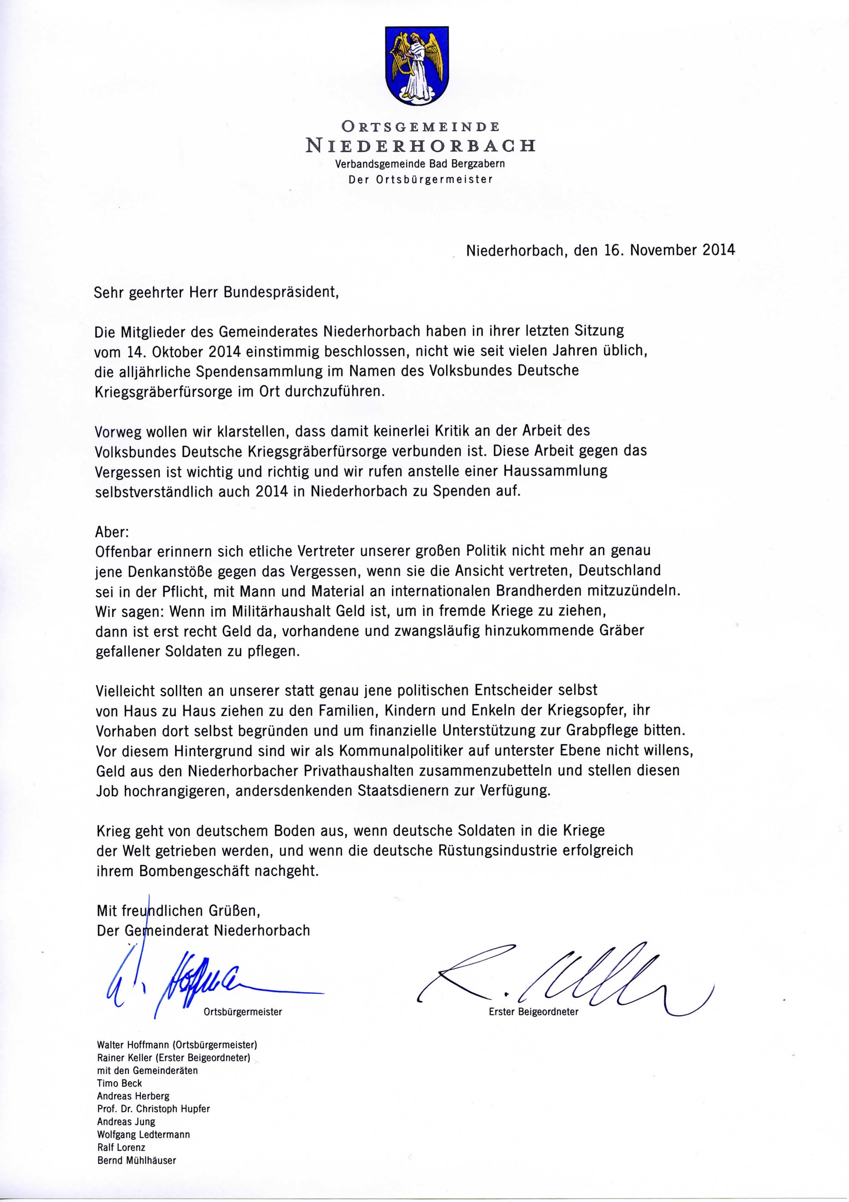 Resolution zur Kriegsgräberfürsorge – Niederhorbach